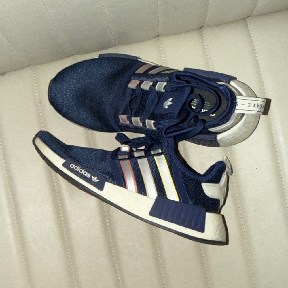 adidas Navy NMD R1 Sneakers with Multi-Stripe Accent 6.5 men’s 7.5-8womens